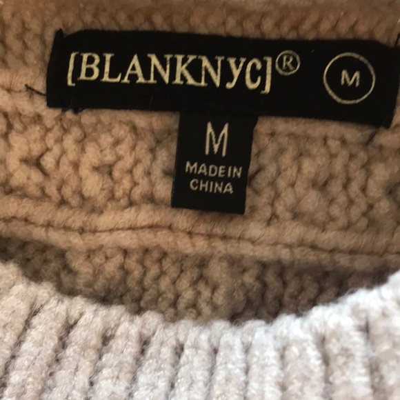 Blank NYC beige cable knit crew neck sweater with exaggerated shoulders. - Picture 12 of 12